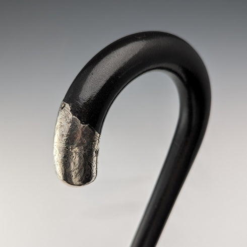 1928 British vintage gentleman's walking stick, pure silver decoration, black shaft, 91cm, A&S